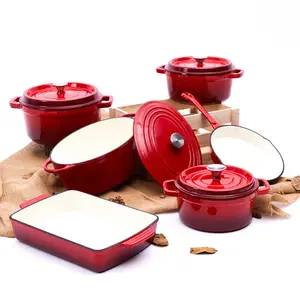 Complete Culinary Suite Cast Iron Enameled Dutch Pot Skillets Fry Pans Saucepans 15 Piece Cookware Set