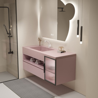 Meuble-lavabo mural moderne en bois massif avec vasque en céramique, style minimaliste et artistique, pour salle de bain, avec lavabo simple ou double