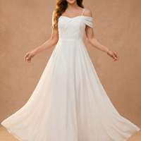 Robes de mariée en mousseline à épaules dénudées, robe blanche longue en mousseline pour femme, robe de soirée sur mesure longueur ras du sol, robe de mariée