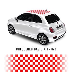ชุดตกแต่งหลังคาสีดำลายตารางหมากรุกสำหรับ Fiat 500-สติกเกอร์ติดรถสีแดง - Product Image 1