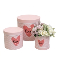 Boîte cadeau ronde en papier rose personnalisée avec impression cœur, boîte à fleurs écologique, boîte d'emballage cylindrique ronde