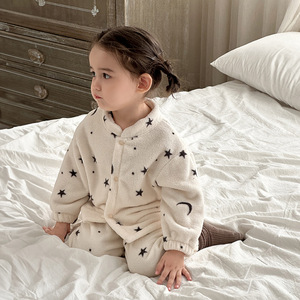 Pijamas de Forro Polar Coral con Mangas Abullonadas para Niñas y Niños, Diseño Lindo para Otoño/<span class=keywords><strong>Invierno</strong></span>, Conjunto Combinado, Ropa de Estar por Casa que Mantiene el Calor - Product Image 2