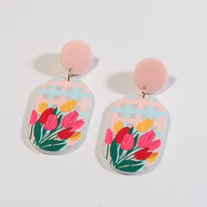 2022 Hot selling acrylic flower summer hand made stud earrings for women jewelry