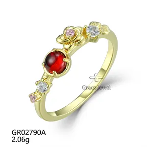 Grace Jewelry Flower Pomegranate Red CZ 925 Silver Fine Jewelry Silver Rings