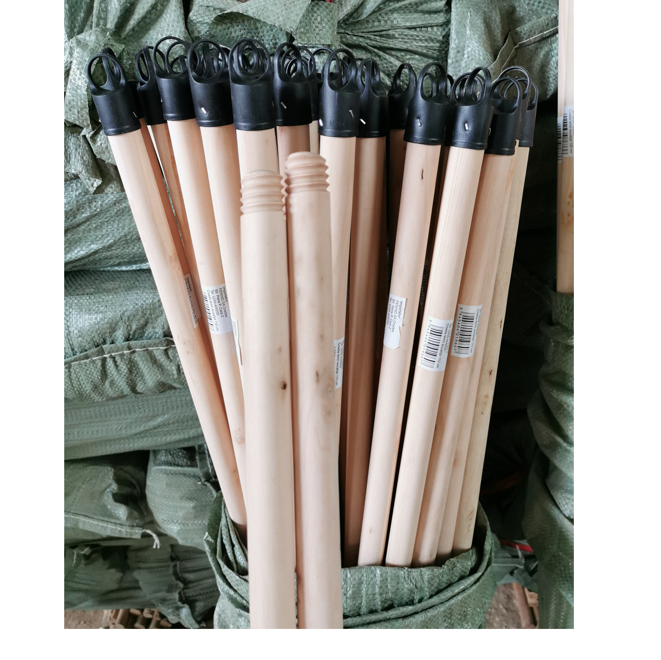 natural wooden broom stick with plastic hook