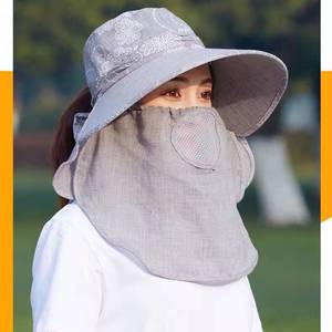 Sombrero de Ala Ancha para Mujer con Protección Facial, Protección Solar UV para Verano, Ciclismo al Aire Libre, Sombrero Transpirable para Recolectar Té con Protección para el Cuello - Product Image 1