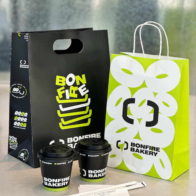 Bakery Handbag Paper Bag High-end Takeaway Dessert Shop White Cardboard Customized Logo Printing Business Shopping Use Color