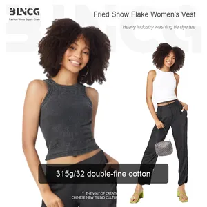 BG marchio Trendy collezione primavera 2025 da donna stile americano t-shirt a manica corta da ragazza calda porcellana di ghiaccio in cotone lavato canotta - Product Image 3