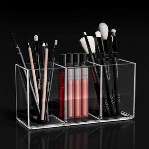 Organizador de maquillaje de acrílico transparente, soporte de almacenamiento de cosméticos con 3 compartimentos para lápiz labial, lápiz de cejas, cepillo, mesa de tocador - Product Image 4