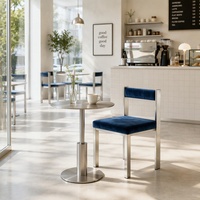 Ensemble de salle à manger moderne et minimaliste pour restaurant, chaises en velours avec structure métallique et tables rondes pour café, bistrot, hôtel