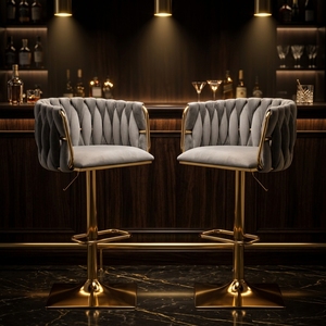 Tabouret <span class=keywords><strong>de</strong></span> <span class=keywords><strong>bar</strong></span> moderne en velours <span class=keywords><strong>de</strong></span> style nordique pour hôtel, salle à manger, salon, restaurant, salle <span class=keywords><strong>de</strong></span> sport, <span class=keywords><strong>chaise</strong></span> d'îlot <span class=keywords><strong>de</strong></span> cuisine blanche, hauteur d'assise 65 cm - Product Image 5