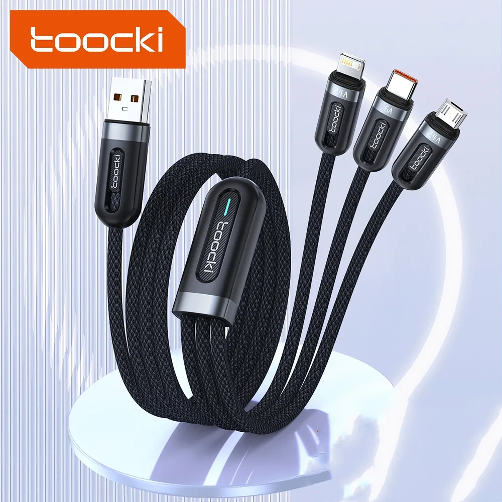 Toocki 1.2M özel 66W hızlı şarj kablosu 3-in-1 seyahat telefon şarj için TPE 6A USB tip C kablo