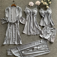 Nouveaux produits de détail chauds quatre pièces ensembles femmes été Homewear Robe de mariée soie peignoir Robes femmes