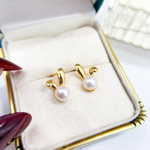 21867DIY Pearl Accessories S925 <b>Silver</b> Earnail Empty Stand Gold <b>Silver</b> Rabbit Earrings 5-7mm Round Flat Fashion <b>Stud</b> Earrings - Product Image 3