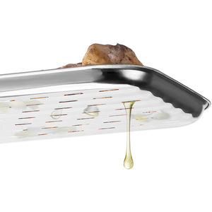 กระทะย่างสี่เหลี่ยมสแตนเลส 34.5x24x2.5 ซม. ระบายน้ำมันได้ สำหรับย่างบาร์บีคิว เนื้อ ปลา แคมป์ปิ้ง - Product Image 5