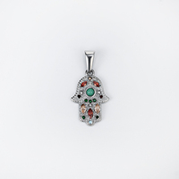 Vente en gros de breloque œil porte-bonheur bijoux pour hommes pendentif main Hamsa en acier inoxydable cristal Cz oeil bleu pendentif main Fatima breloque
