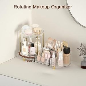 <b>Makeup</b> Organizer Countertop for <b>Vanity</b>, Rotating Perfume Tray with 5-compartment Cosmetic and Skincare Organizers - Product Image 3