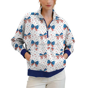Sweat-shirt à col montant pour femme Lushwin, imprimé drapeau américain délavé, étoiles et rayures, avec poche kangourou - Product Image 4