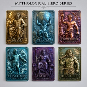 Carte de collection en métal 3D personnalisée à relief mythologique, finition PVD irisée, Zeus <span class=keywords><strong>Atlas</strong></span>, souvenir pour cadeau de luxe et collection - Product Image 3