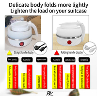 Bouilloire électrique portable en acier inoxydable avec arrêt automatique, capacité de 0,6 L, design pliable et compact pour une utilisation domestique et en extérieur