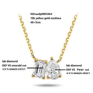 1CT pir zamrud liontin berlian Lab, kartu perhiasan gigi CVD HPHT rantai 40 + 5CM 10k emas padat kancing Toi Et Moi Lab berlian - Product Image 2