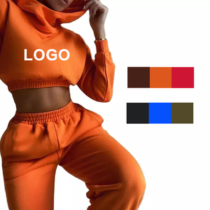 Nuovi pantaloni della tuta e felpa con cappuccio Set Crop felpe con Jogger Set all'ingrosso da donna felpe con cappuccio 2 pezzi - Product Image 1