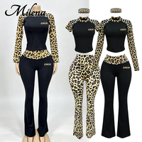 Ensemble 2 pièces tendance Milena à imprimé animal pour femme : haut court à manches raglan et leggings évasés taille haute, idéal pour le sport et le yoga