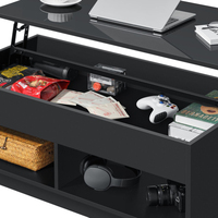 Table basse élévatrice en bois noir en gros d'usine avec bande lumineuse LED RVB