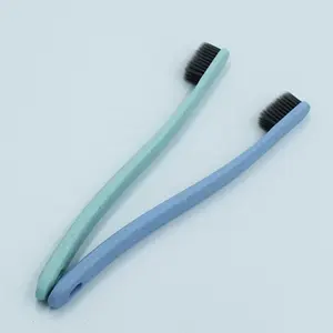 Toptan eko buğday samanı diş fırçası ev yetişkin kullanımı için Minimalist düz kolu diş fırçası