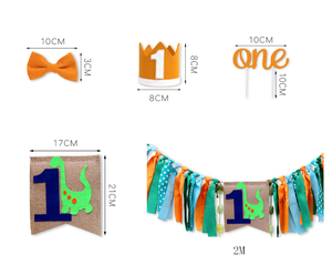 Kit Decorazioni per Primo Compleanno a Tema Dinosauri Pafu, Include un Topper per Torta, Grazioso Papillon in Feltro e un Banner per Seggiolone in Iuta - Product Image 3
