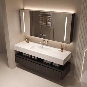 Scratch resistant and wear-resistant high-end double-layer rock slab integrated basin anti pollution bathroom cabinet - Product Image 4