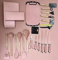Ensemble d'ustensiles de cuisine et de couteaux 20 pièces, ensemble de couteaux et cuillères de cuisine avec support de rangement, ensembles de couteaux en acier inoxydable tranchants