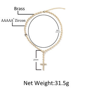 <span class=keywords><strong>Collar</strong></span> de Cadena con Cuentas y Colgante de Cruz con Circonitas Cúbicas, Estilo Hip Hop, para Hombre y Mujer - Product Image 6