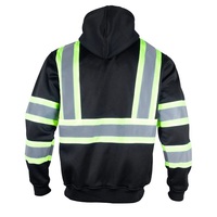 Sweat-shirt Polaire Zippé Intégral Haute Visibilité Noir Classe 1 avec Capuche Détachable, Hoodie de Sécurité Professionnel avec Logo Personnalisable