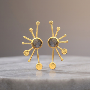 ต่างหูลาบราโดไรต์สวยงาม คลาสสิก ชุบทอง 14K - Product Image 3
