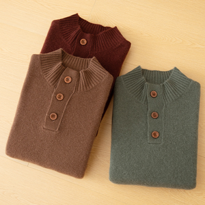 Pull en cachemire tricoté standard OEM, anti-rétrécissement, pour homme, couleur unie, boutonné, coupe ample, grande taille, style professionnel, hiver - Product Image 4