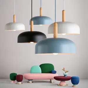 New Design Macaron Style Colour Pendant Lights LED Bulb Decorative Wooden Hanging Lights For Home Living