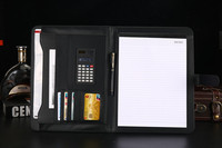 Calculatrice A4 en cuir PU gestionnaire dossier de données personnalisé entreprise multifonction luxe dossier portefeuille bureau entreprise cadeau ensemble