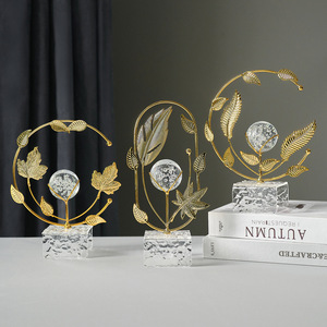 Crystal Ball Art Ornament Gold Leaf Design Home Decoration for Living Room Office Entryway Cabinet Decor - Product Image 1
