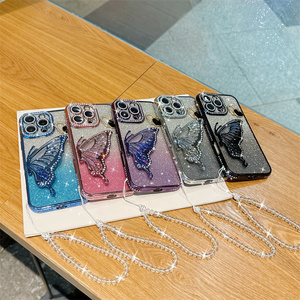 Phụ Nữ Sang Trọng Bling Kim Cương Long Lanh Bướm Trường Hợp Điện Thoại Cho Iphone 16 Pro Max 15 14 13 12 11 Mềm TPU Bìa Với Chuỗi - Product Image 6