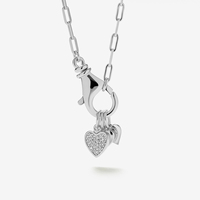 Collier en argent sterling 925 plaqué or pour femme, avec pendentif cœur pavé de zircone cubique DIY et fermoir mousqueton DIY, style trombone