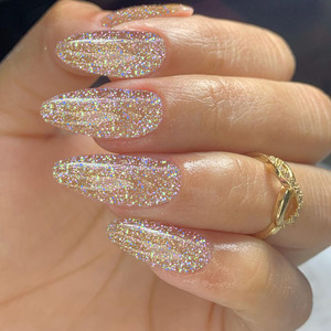 Uñas Postizas al por Mayor, 24 Piezas/Caja, Medianas, Almendradas, Brillantes, con Puntas Francesas Doradas, Uñas Adhesivas para Mujer - Product Image 4