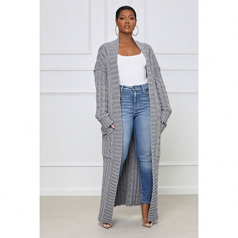 Cardigan Lungo Donna Shujin - Oversize, Maniche Lunghe, Scollo A V - Verde, Taglia XL - Per Primavera/Autunno