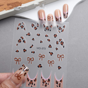 Autocollants pour ongles en relief 2D Sweet Kitty Cat Bow, motif imprimé léopard, 3 couleurs, autocollants pour ongles en plastique sans danger pour les enfants, pour la manucure DIY - Product Image 4
