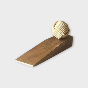 Bouchon de porte en bois foncé ADC avec bouton floral en céramique, cale de porte en corde de jute, décoration nautique pour entrée de maison - Product Image 1