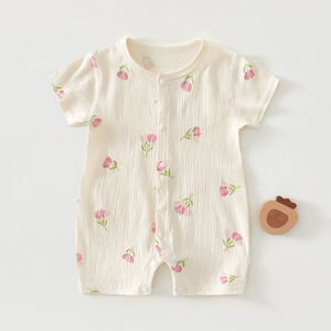 Body de Manga Corta para Bebé, Mono de Algodón Fino, Unisex, Transpirable, con Estampado Floral, para Verano - Product Image 1