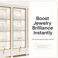 Moderne Weiße Schmuck-Vitrine mit LED-Beleuchtung, Luxuriöser Glas-Verkaufsschrank für Boutiquen