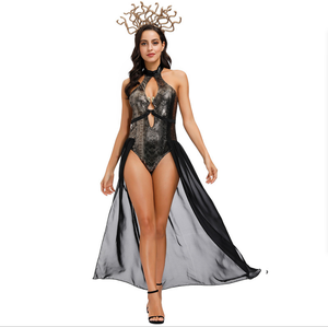 Maillot de bain en Polyester blanc bronzant + 40D, filet d'halloween, effrayant, monstre de mer, ancien, grec, Medusa, imprimé serpent, à fourchette haute - Product Image 5
