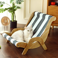 Lit pour chat en bois moderne, type grotte, fauteuil inclinable, avec coussin pour les griffes - Lit multifonctionnel pour animaux de compagnie, emballage en carton, utilisation estivale