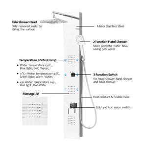 Panel de ducha de acero inoxidable montado en la esquina o en la pared del baño moderno contemporáneo con función LED - Product Image 5